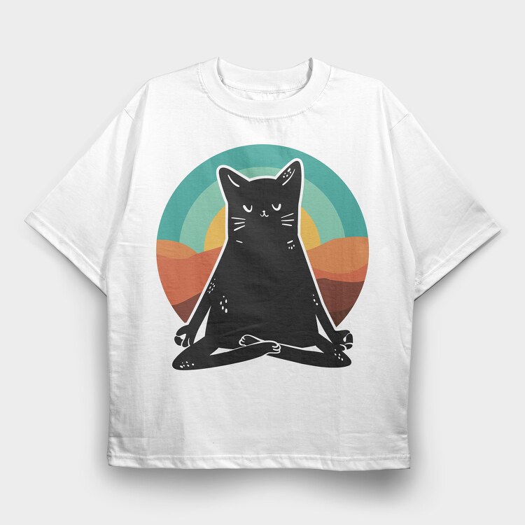 Yoga Cat 2, Tricou Oversize Barbati (Unisex)