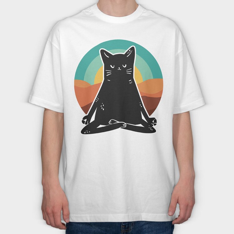 Yoga Cat 2, Tricou Oversize Barbati (Unisex)