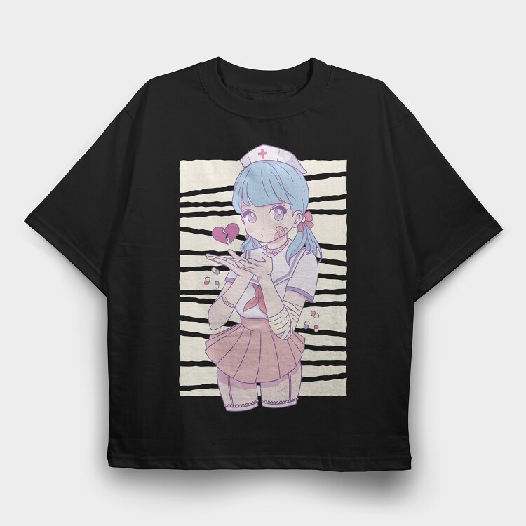 Menhera Nurse Kawaii Anime Girl, Tricou Oversize Barbati (Unisex)