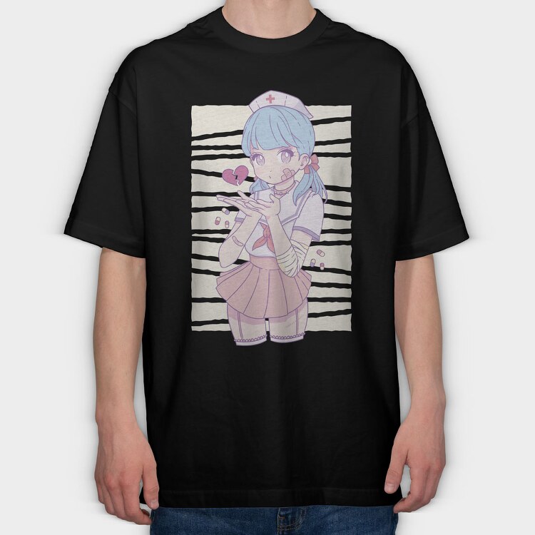 Menhera Nurse Kawaii Anime Girl, Tricou Oversize Barbati (Unisex)