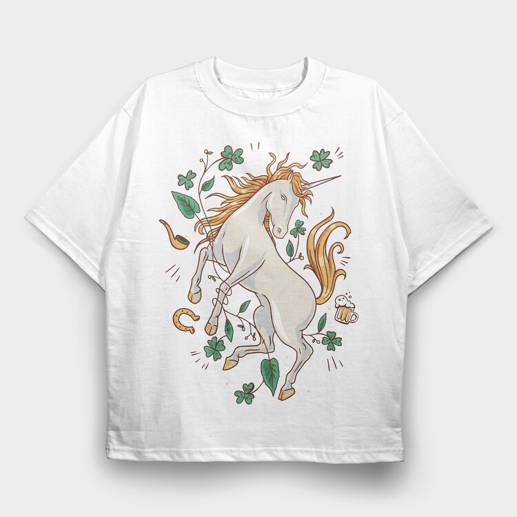 St Patricks Unicorn, Tricou Oversize Barbati (Unisex)