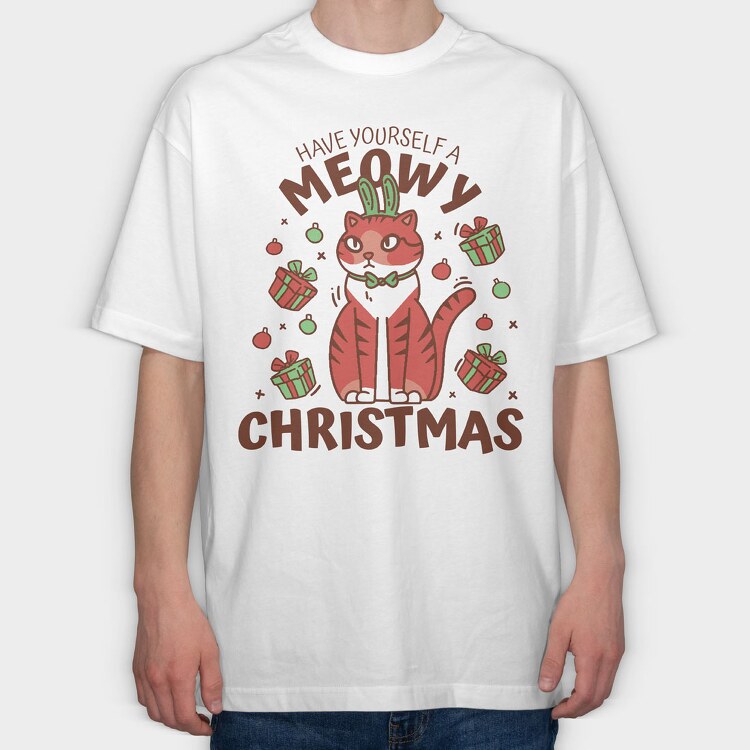 Meowy Christmas, Tricou Oversize Barbati (Unisex)