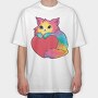 Rainbow Cat Heart, Tricou Oversize Barbati (Unisex)