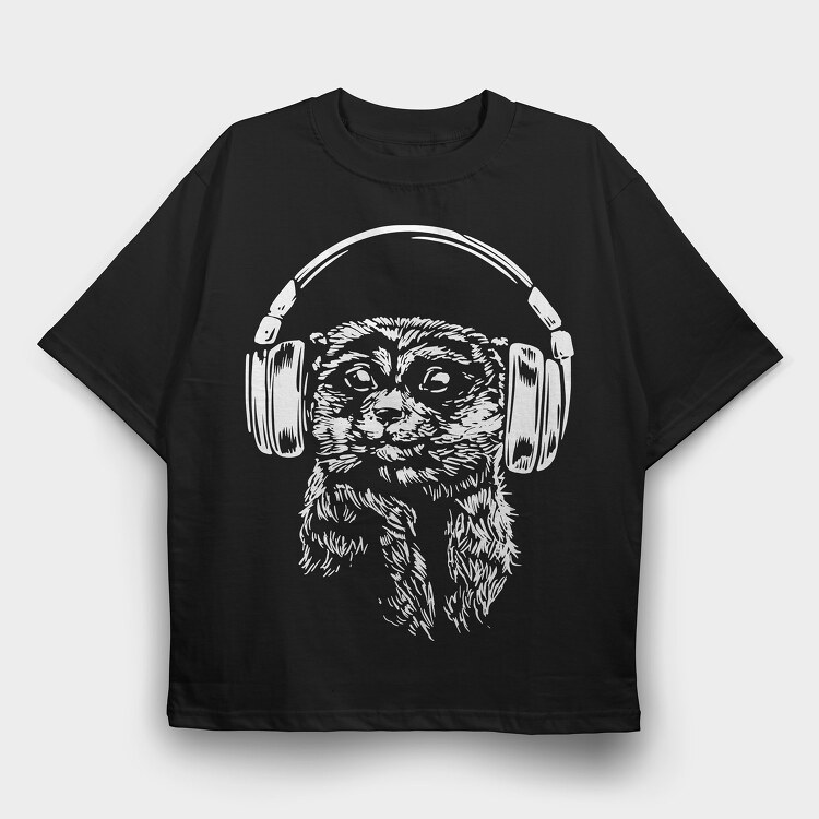 Headphones Meerkat, Tricou Oversize Barbati (Unisex)