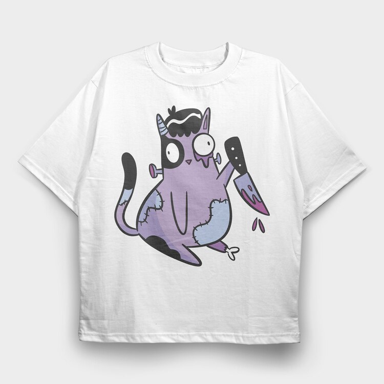 Zombie Cat Knife, Tricou Oversize Barbati (Unisex)