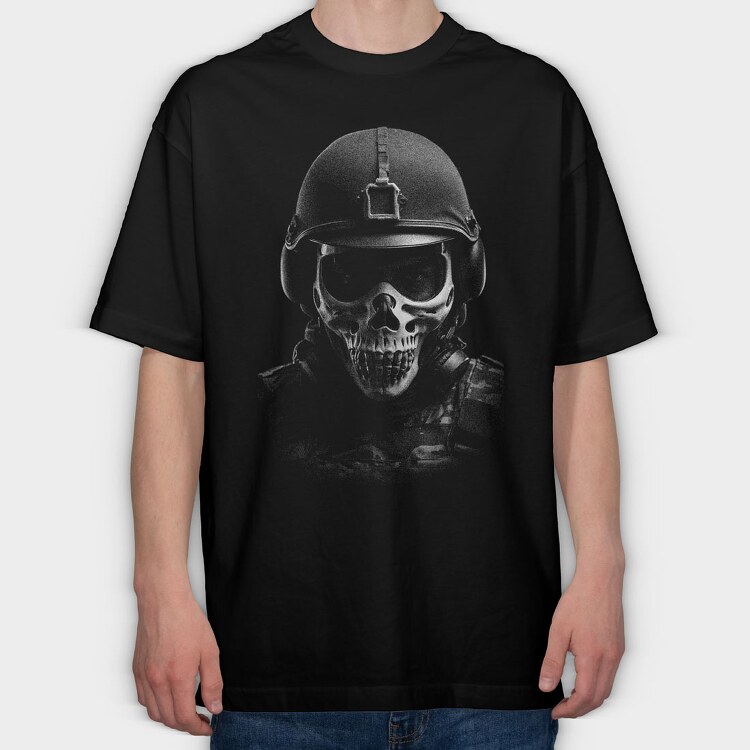 Militar Skull Monochrome, Tricou Oversize Barbati (Unisex)