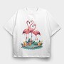 Three Flamingos, Tricou Oversize Barbati (Unisex)