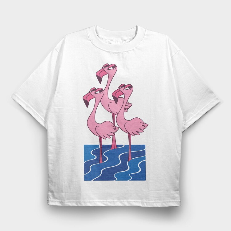 Flamingo Trio, Tricou Oversize Barbati (Unisex)