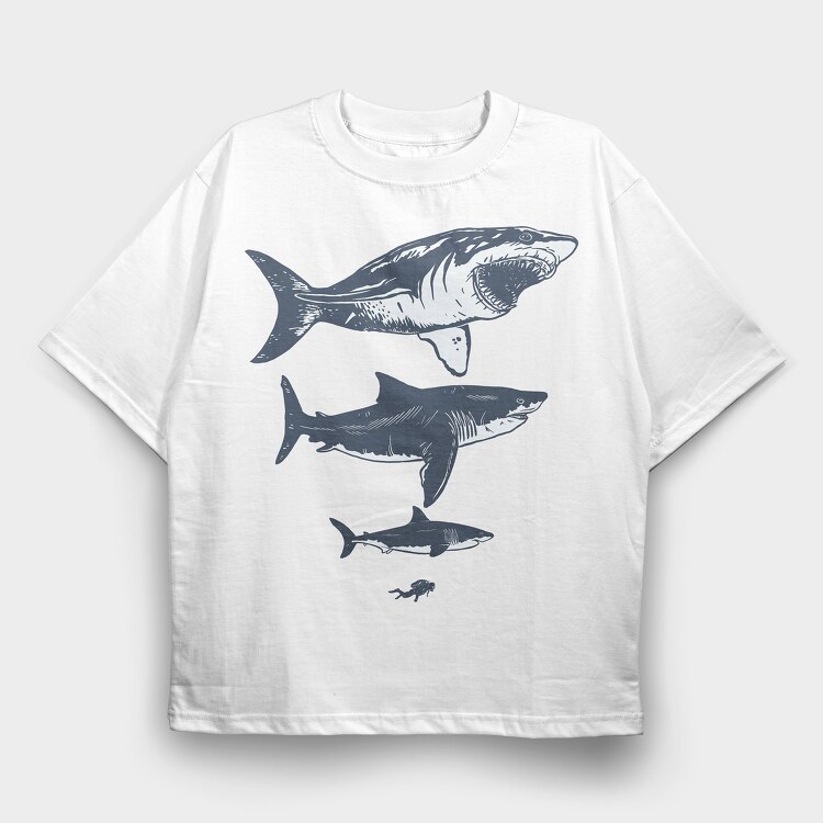 Megalodon Sizes, Tricou Oversize Barbati (Unisex)