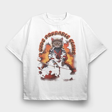 Samurai Cat, Tricou Oversize Barbati (Unisex)