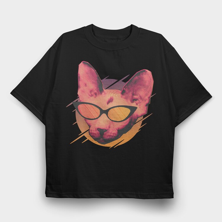Cat Glasses, Tricou Oversize Barbati (Unisex)