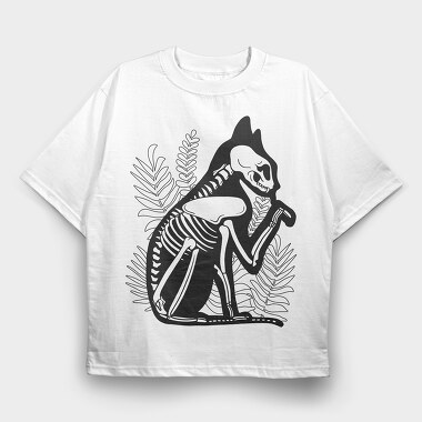 Cat Skeleton, Tricou Oversize Barbati (Unisex)