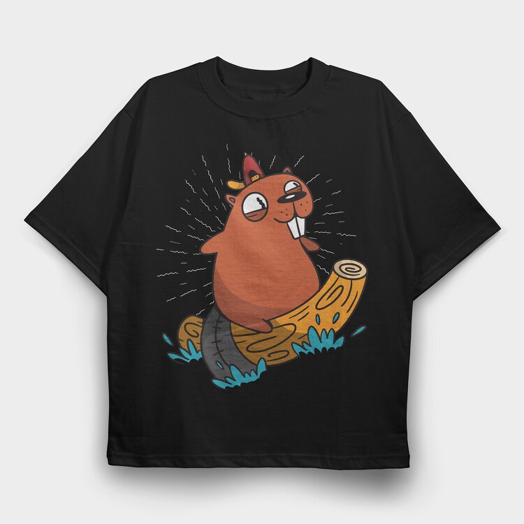 Surfing Beaver, Tricou Oversize Barbati (Unisex)