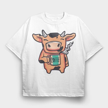 Cow Mug Coffee, Tricou Oversize Barbati (Unisex)