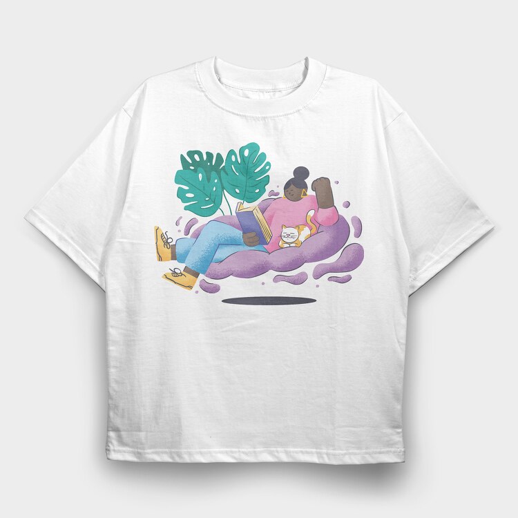 Girl Reading, Tricou Oversize Barbati (Unisex)