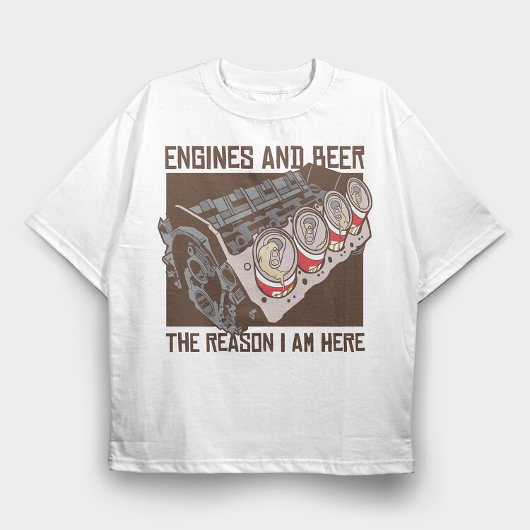 Engine and Beer, Tricou Oversize Barbati (Unisex)