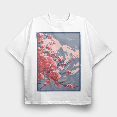 Sakura Mountains Paint, Tricou Oversize Barbati (Unisex)
