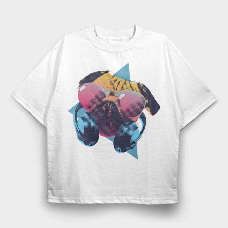Retro Pug, Tricou Oversize Barbati (Unisex)