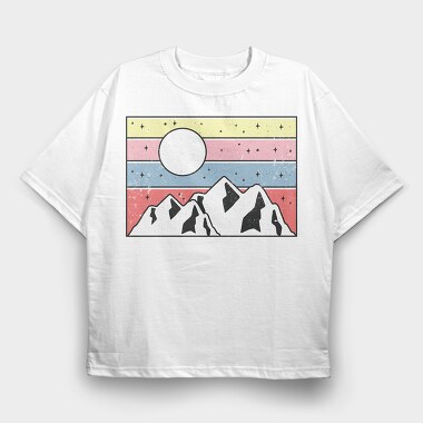 Retro Mountain Sunset, Tricou Oversize Barbati (Unisex)