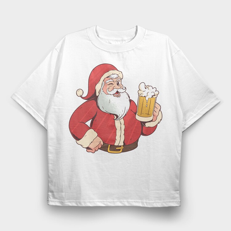 Santa Beer, Tricou Oversize Barbati (Unisex)