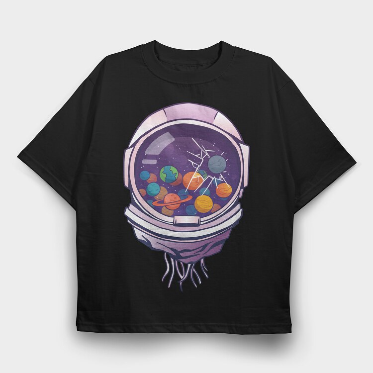 Astronaut Helmet And Planets, Tricou Oversize Barbati (Unisex)