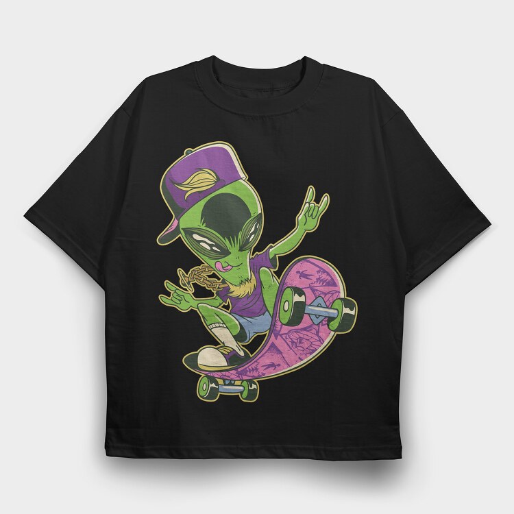 Alien Skate, Tricou Oversize Barbati (Unisex)