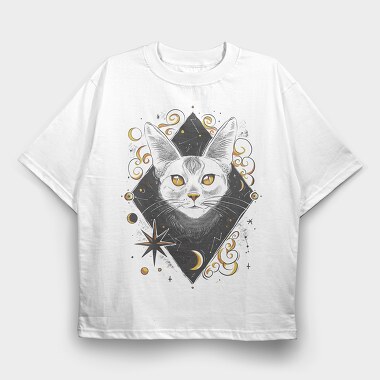 Cosmic Cat Orange, Tricou Oversize Barbati (Unisex)