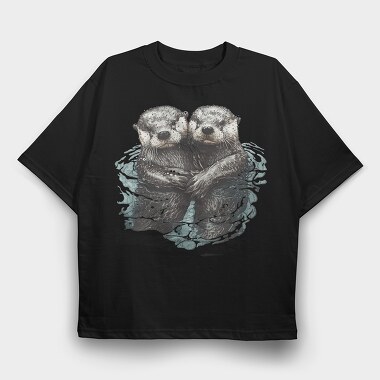 Otters Swimming, Tricou Oversize Barbati (Unisex)