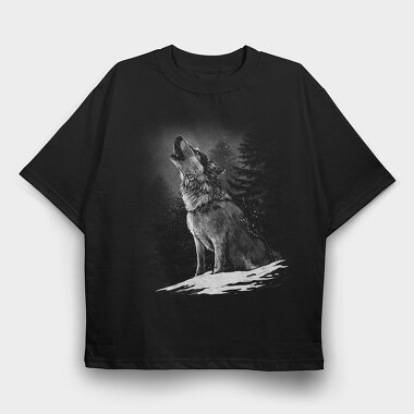 Realistic Wolf Monocrhome Howl, Tricou Oversize Barbati (Unisex)