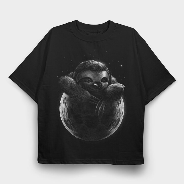 Sloth Moon Monochrome, Tricou Oversize Barbati (Unisex)