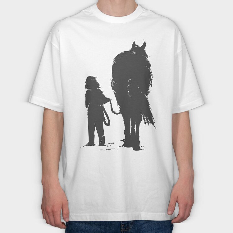 Girl And Horse, Tricou Oversize Barbati (Unisex)