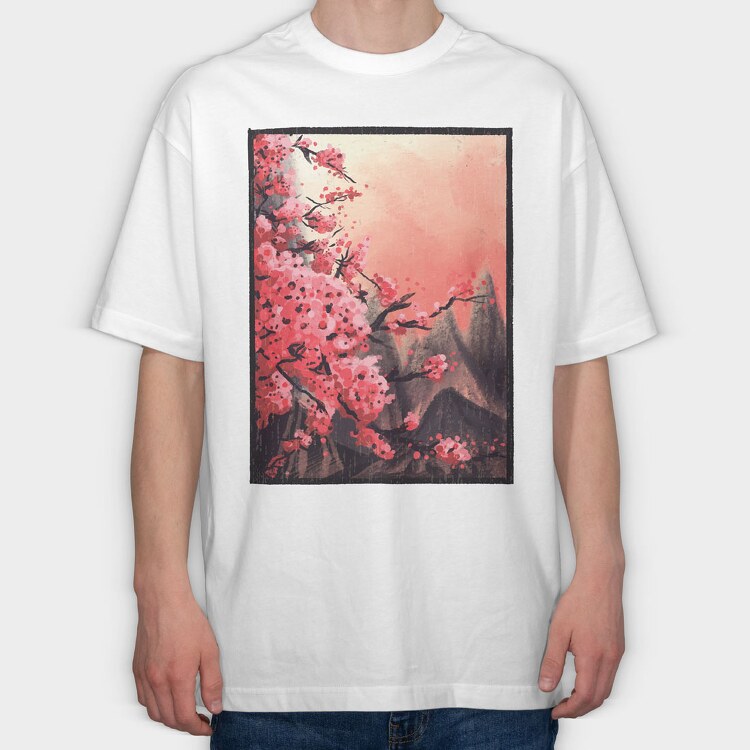 Cherry Blossom Painting, Tricou Oversize Barbati (Unisex)