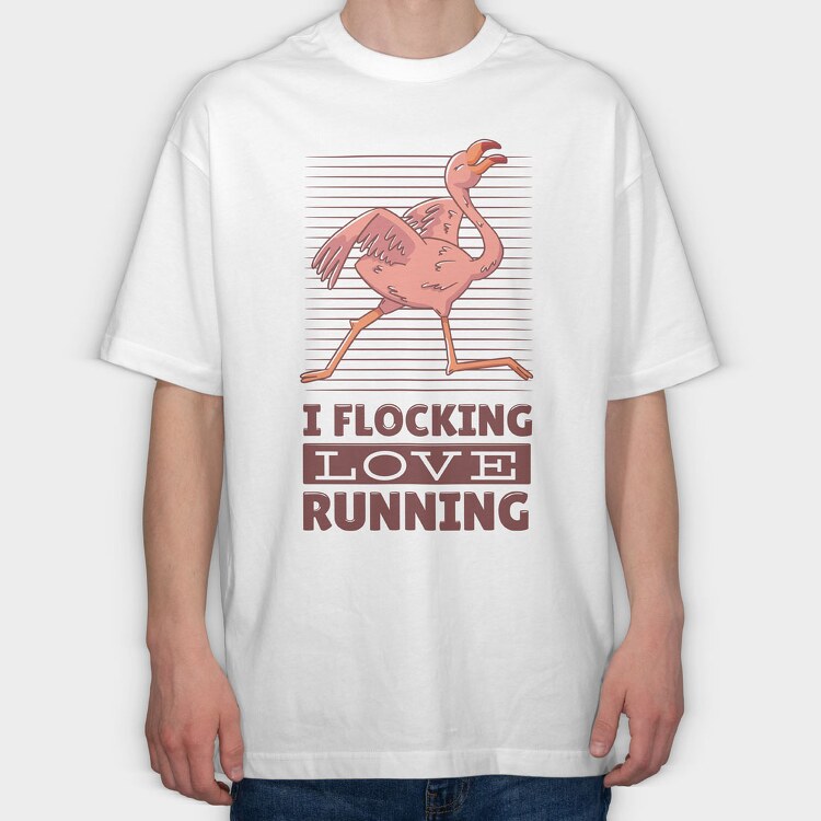 Flamingo Running, Tricou Oversize Barbati (Unisex)