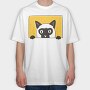 Peeking Cat, Tricou Oversize Barbati (Unisex)