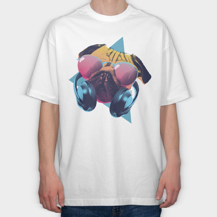 Retro Pug, Tricou Oversize Barbati (Unisex)