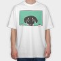 Peeking Dog, Tricou Oversize Barbati (Unisex)