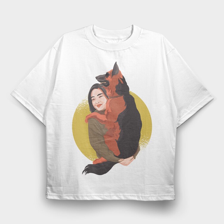 Woman With Dog, Tricou Oversize Barbati (Unisex)