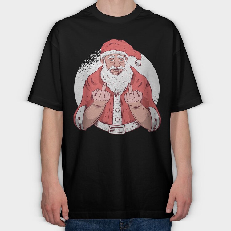 Santa Middle Finger, Tricou Oversize Barbati (Unisex)