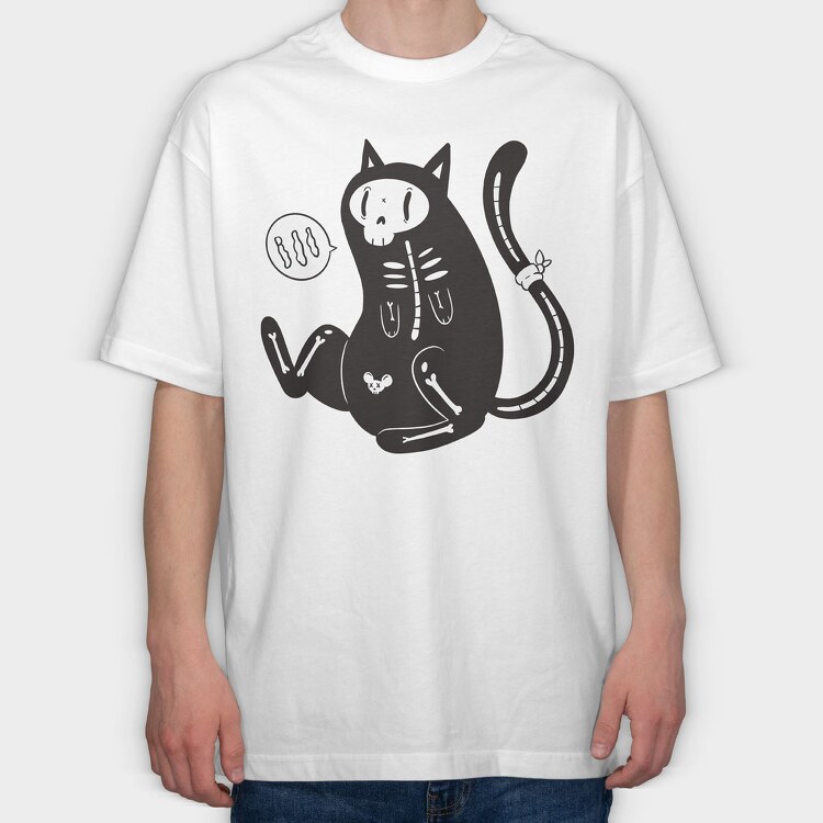 Skeleton Cat, Tricou Oversize Barbati (Unisex)