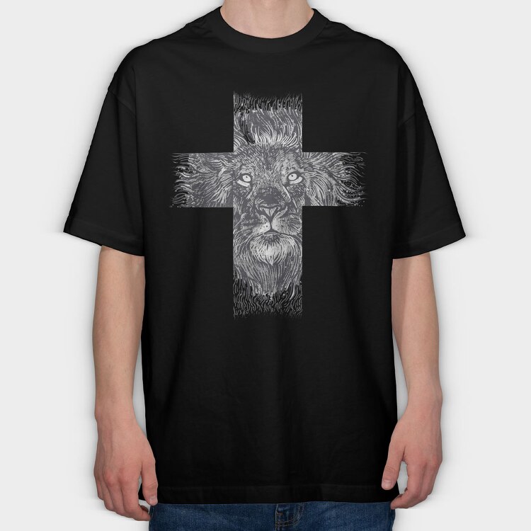 Lion Cross, Tricou Oversize Barbati (Unisex)
