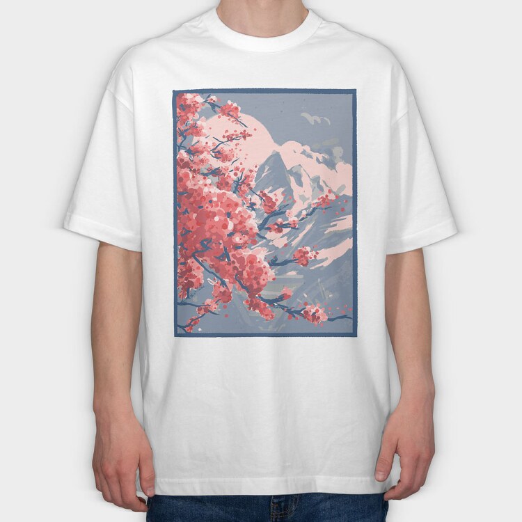 Sakura Mountains Paint, Tricou Oversize Barbati (Unisex)
