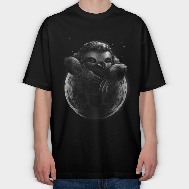 Sloth Moon Monochrome, Tricou Oversize Barbati (Unisex)