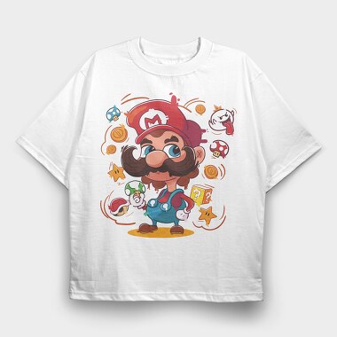Mario Mustache Madness, Tricou Oversize Barbati (Unisex)