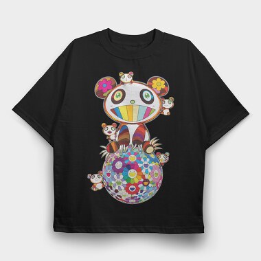 Panda Pop Art Blooms, Tricou Oversize Barbati (Unisex)