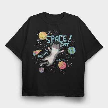 Space Cat Adventure, Tricou Oversize Barbati (Unisex)