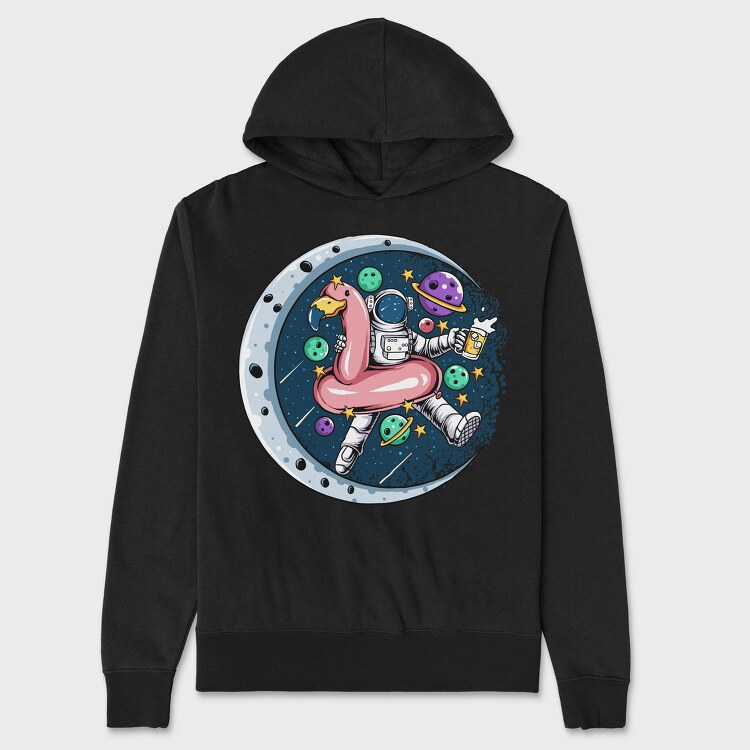 Space Flamingo Astronaut, Hanorac Oversize Barbati (Unisex)