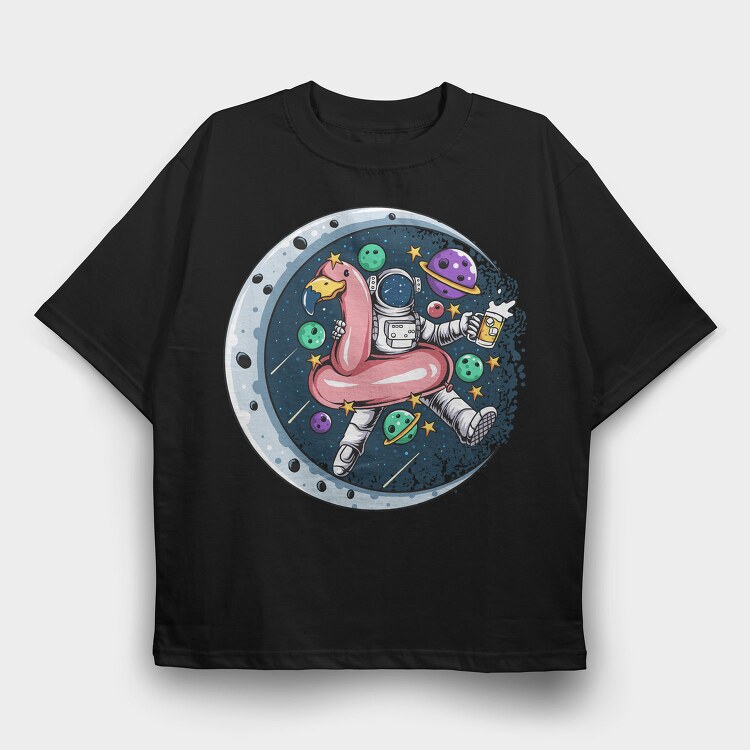 Space Flamingo Astronaut, Tricou Oversize Barbati (Unisex)