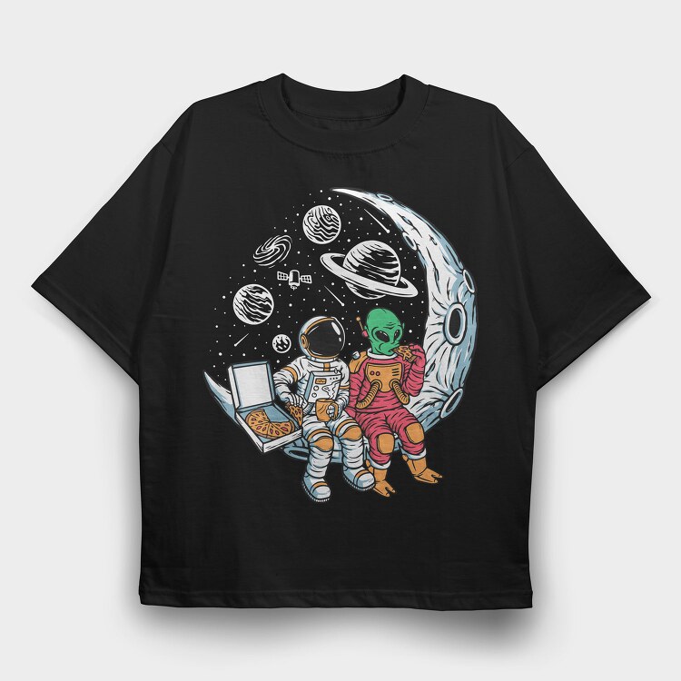 Space Pizza Astronauts, Tricou Oversize Barbati (Unisex)