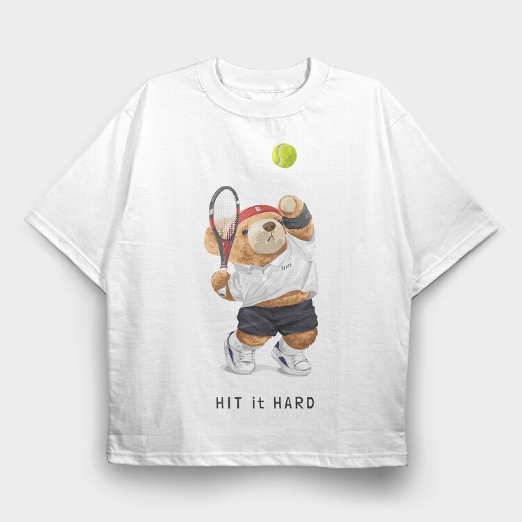 Tennis Bear Ace, Tricou Oversize Barbati (Unisex)