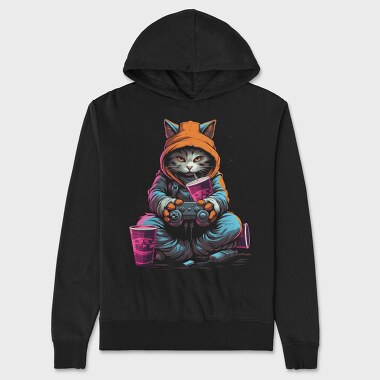 Gamer Cat, Hanorac Oversize Barbati (Unisex)